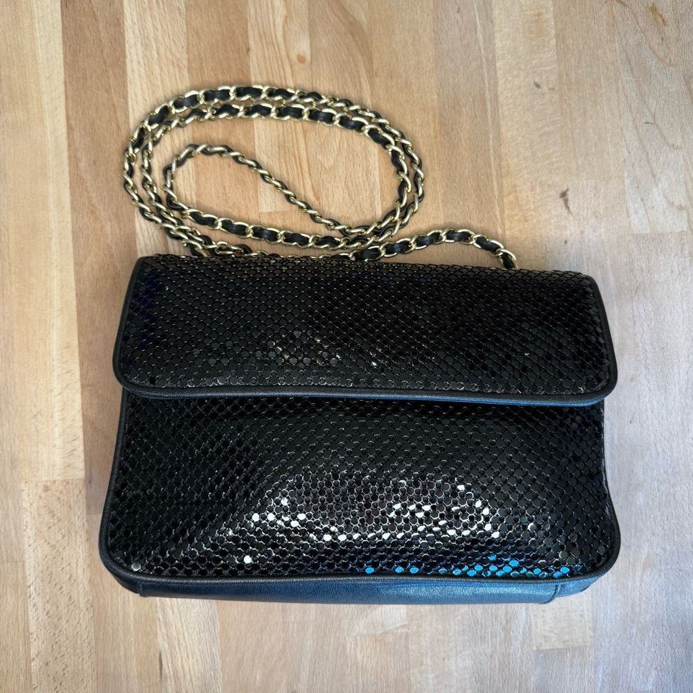 Whiting & Davis Black Mesh Women’s Crossbody Shoulder Bag With Chain Strap